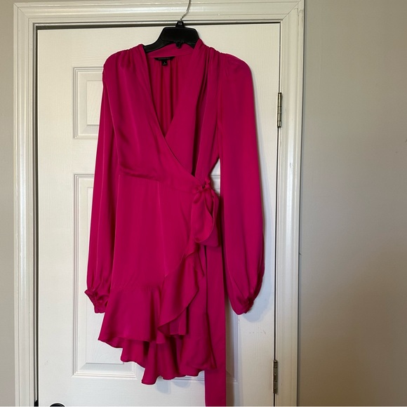Banana Republic Satin Ruffle Wrap Mini
Dress S Small NWT Bright Peony - Picture 5 of 11